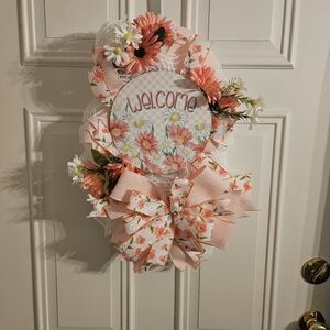 Hand Crafted Pink and White Floral Welcome Wreath
